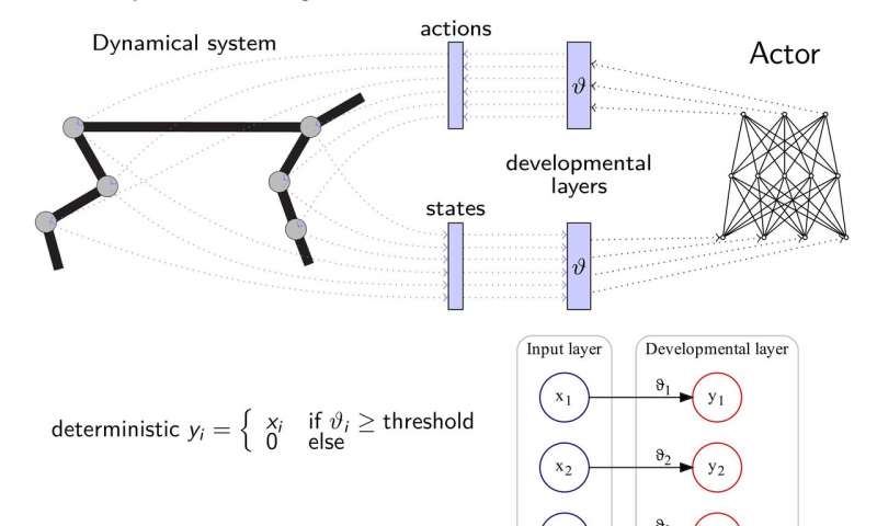 A new developmental reinforcement learning approach for sensorimotor space enlargement