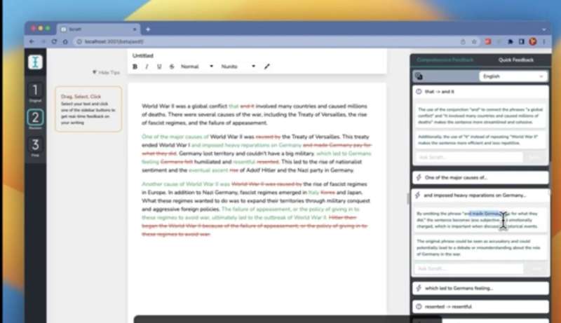 A generative AI writing tutor that produces personalized feedback for English learners