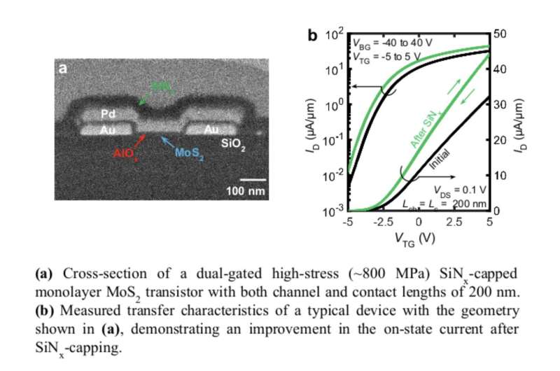 Strain engineering approach enhances performance of 2D semiconductor-based transistors